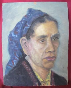 19C. ANTIQUE FEMALE PORTRAIT PAINTING OIL PAINTS ON CARDBOARD - Picture 1 of 9