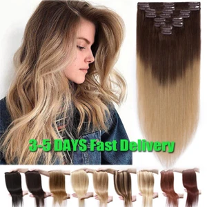 Extensiones de cabello 100 % humano con clip ruso cabeza completa Remy real 8 piezas tramas ombre - Imagen 1 de 76