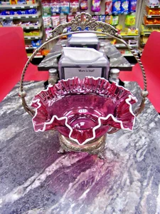 1800s Plum Opalescent Brides Bowl with Holder - Picture 1 of 4