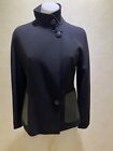 Black Wool Maxmara Jacket With Stand Up Collar, Leather Buttons & Pockets S38it