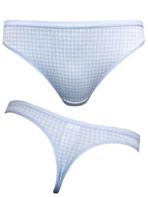 F&F BLUE Gingham Print No VPL Low Rise Thong - Size 6 to 12 - Image 1 of 4