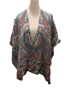 Chicos OS Paisley Burn Out Orange, Brown And Blue Reversible w Fringe - Picture 1 of 10
