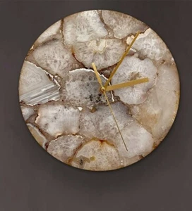 12"x12" Agate clock, White Agate Wall Clock, Round Wall Clock, Gemstone Clock - Picture 1 of 3
