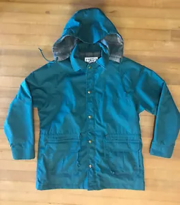 VTG Womens LARGE Woolrich Wool Flannel Lined Winter Parka Teal Blue - Picture 1 of 6
