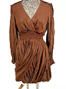 Pre-Own Jill Stuart Bubble Hem Chiffon Dress Brown Size 10 - Picture 1 of 8