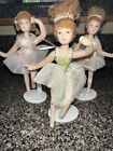 Vtg Victorian Christmas Ornament Ballerina  Porcelain Figure Dolls Set Of 3