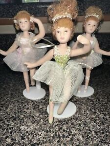 Vintage viktorianisches Weihnachtsornament Ballerina Porzellanfigur Puppen 3er Set