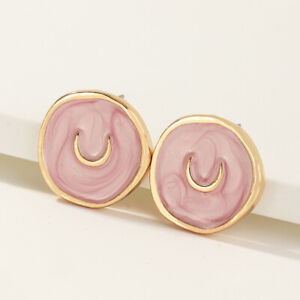Fashion Europen Simple Gold Oil Drop Pink Moon Round Drop Earrings Jewelry