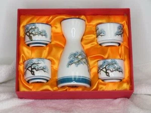 Juego de cerámica saki, 4 tazas y jarra, azul/marrón japonés en caja (nuevo en caja) Japón - Imagen 1 de 6