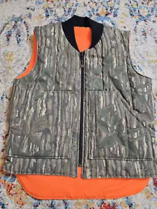 Vintage 90's Realtree Bark Camouflage Reversible Hunting Puffer Vest Zip Medium - Picture 1 of 8
