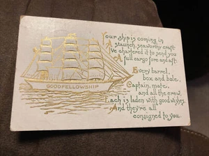 BEST WISH PC "Sailing Ship - Goodfellowship" Poema encantador - Nunca enviado por correo - Imagen 1 de 2