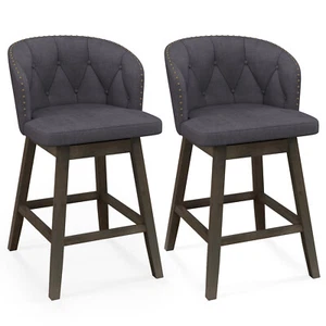 2PCS Counter Height Bar Stools Fabric Upholstered Island Stools w/ 360° Swivel - Picture 1 of 8