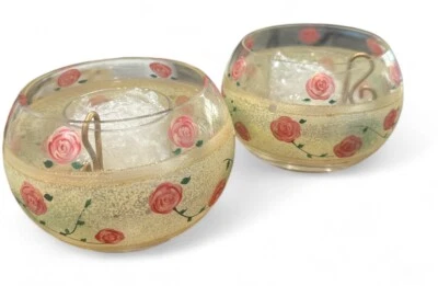 2 件套 MADIGGAN 澳大利亚水晶手绘玫瑰金 VOTIVE 5 英寸 — 第 1/4 张图片