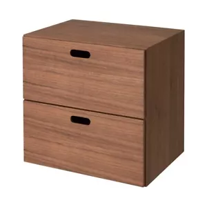 MUJI STACKABLE WOOD CHEST 2 RECTANGULAR DRAWERS OAK or walnut 14 x 14 x 11 in JZ - Picture 1 of 6