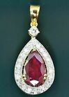 2Ct Pear Cut Lab-Created Red Ruby Women's Halo Pendant 14K Yellow Gold Plated