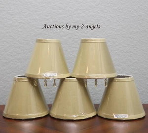 Set/5 Pottery Barn BEADED DUPIONI SILK CHANDELIER LAMP SHADES * CELADON GREEN - Picture 1 of 2