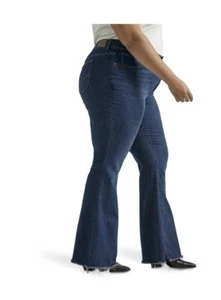 Lee Womens Plus Heritage Flare Y2K Jeans Sz 16WM Blue Raw Hem Boho Hippie  - Picture 1 of 13