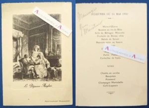● Menu Restaurant MARGUERY - Le déjeuner anglais - Mariage Yves Ménétrier 1932 - Picture 1 of 3