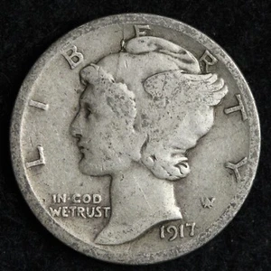 1917-D big die crack obv. Mercury Silver Dime FINE E133 XTN - Picture 1 of 2