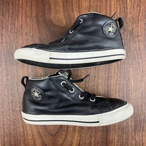 Converse All Star Mid Sneakers Black Leather Lace Up 732516C Toddler Size 10 - Picture 1 of 9