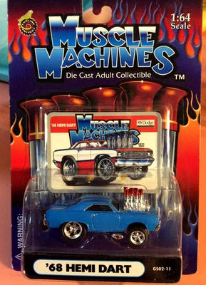 Muscle Machines 1968 DODGE DART HEMI GASSER 1:64 DIECAST  68 DART - BLUE - Image 1 of 2