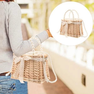  Bolso de mano tejido a mano con perlas Bolso bandolera tejido con perlas Bolso de mano tejido de bambú - Imagen 1 de 12