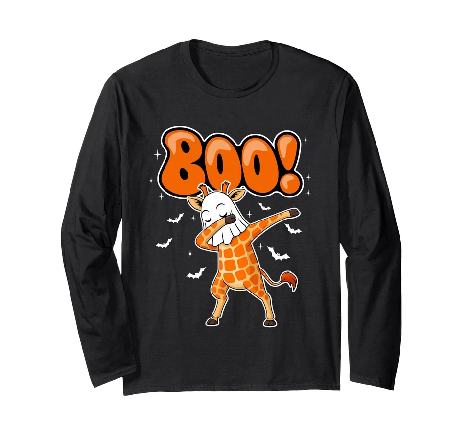 Boo Giraffe Dabbing Costume Funny Halloween Animal Lovers Long Sleeve T-Shirt - Image 1 of 1