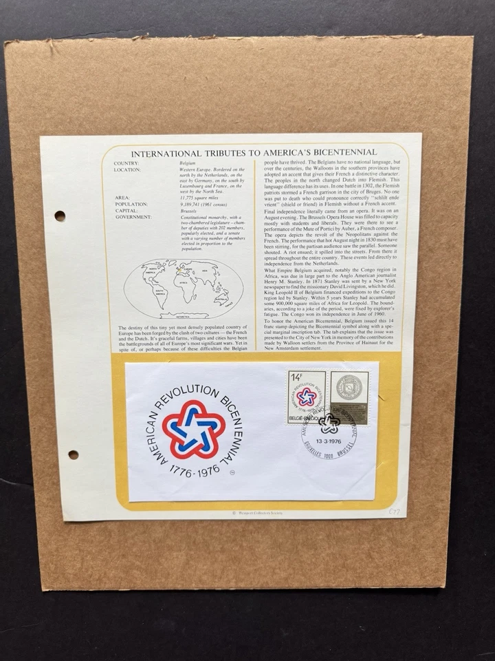 American Bicentennial FDC (C77) +Belgium +American Bicentennial Logo +Tab - Image 1 of 1