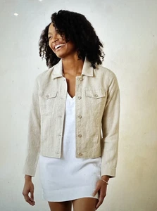 TOMMY BAHAMA TWO PALMS 100% LINEN  BUTTON UP CLEAN-EDGE WOMENS JACKET SZ L  NEW - Picture 1 of 9