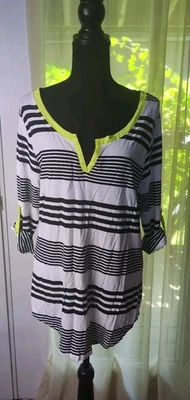 Fenn Wright Manson Striped Blouse Roll Tab Sleeves, Boat Neck Women's Large New - Image 1 of 4