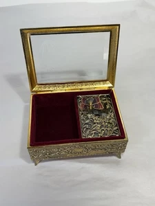 VINTAGE ENAMEL BUTTERFLY AUTOMATON MUSIC BOX JEWELRY BOX Working Tested - Picture 1 of 14