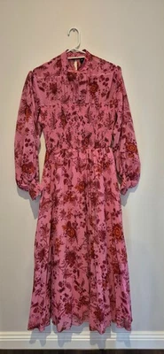 ASOS Womens Size 6 Floral Pink Smocked Maxi Long Sleeve Ruffle Dress  - image 1 of 4