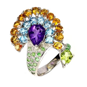 925 Sterlingsilber Ring Birne Amethyst 9x7mm Citrin Peridot Edelstein Schmuck 7 - Bild 1 von 14