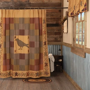 VHC Brands Shower Curtain Heritage Farms Primitive 72x72 Crow Star Bath Decor - Picture 1 of 7