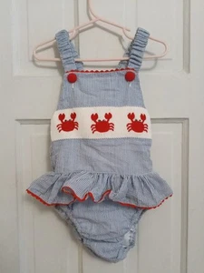 Smocked Swim Suit Size Embroidered Ruffle Trim Boutique Bathing Suit 6 Girls C3 - Picture 1 of 7