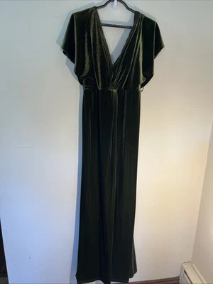 everly 6 Green Velvet Maxi Event Holiday Wedding Formal Dress - Image 1 of 4