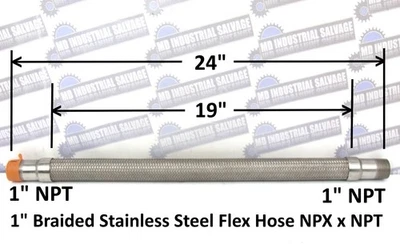 1 в x 19 в плетеный шланг из нержавеющей стали 24 в целом - 1 в NPT x 1 в NPT - Изображение 1 из 4