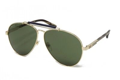 Gucci Sunglasses Men's Aviator Metal Gold Havana 61mm Green Lens GG1287S-003 NEW - Image 1 of 4