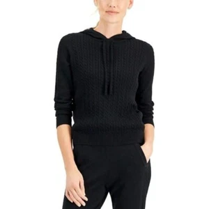 CHARTER CLUB Women Black Textured Hooded Long Sleeve Hoodie Sweater (Size L) NWT - Picture 1 of 1
