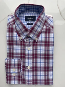 Hackett Men's Shirt Check Slim Fit Medium Blue White Burgundy Button Collar - Picture 1 of 4