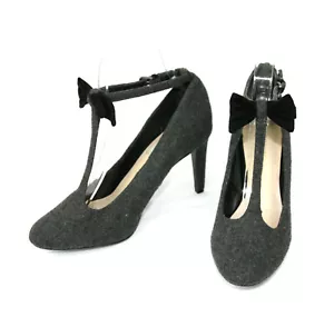 Nine West T Strap Gray Flannel Heels Pumps w Cute Black Bow Vintage Style 6 - Picture 1 of 9