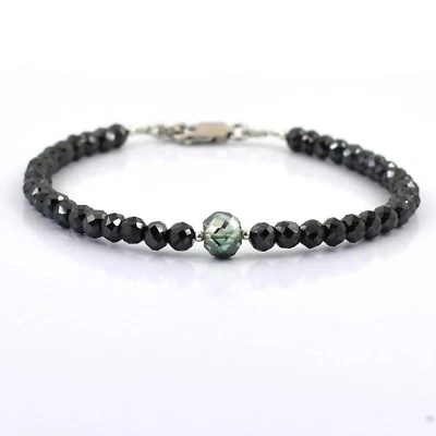 Brazalete de cuentas de diamantes negros de 4 mm con certificación tratada de 5 mm y 7,5 "en broche de plata 925 Foto 1 de 4