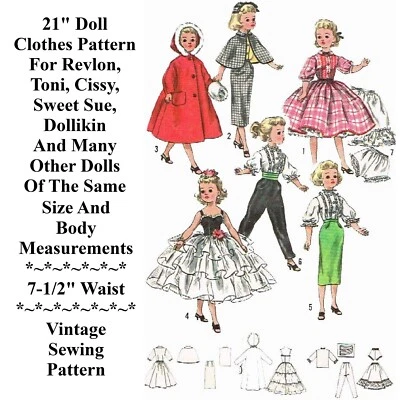 21" Doll Clothes Pattern For Revlon, Toni, Cissy, Sweet Sue Vintage Pattern - Image 1 of 2