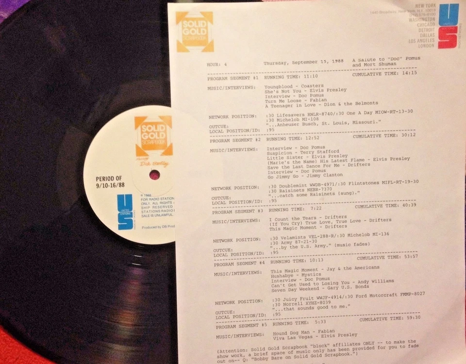 RADIO SHOW: 9/15/88 DOC POMUS & MORT SHUMAN! COASTERS,ELVIS,FABIAN,DION,DRIFTERS - Image 1 of 1