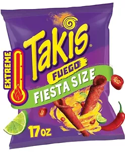 Takis Fuego 17 oz Fiesta Size Bag, Hot Chili Pepper & Lime Rolled Tortilla Chips - Picture 1 of 7