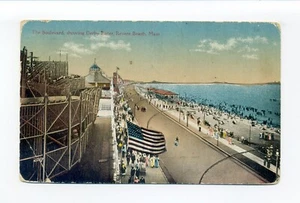 Revere Beach MA 1914 postal bandera gigante de Estados Unidos, Derby Racer, Boulevard, menos común - Imagen 1 de 2