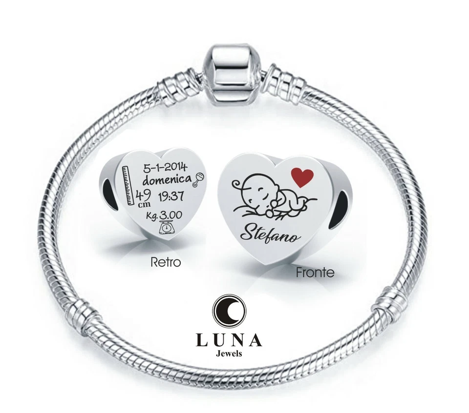 Regalo NASCITA Braccialetto argento bimbo bimba personalizzabile incisione laser - Immagine 1 di 1