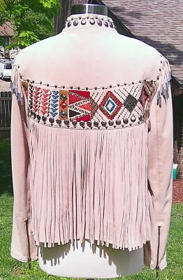 Chaqueta Double D Ranch Beige Gamuza Cuentas Bordada Flecos Usada en Excelente Condición M Foto 1 de 4