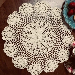 20" Vintage Cotton Hand Crochet Lace Doily Flower Tablecloth Round Table Topper - Picture 1 of 8