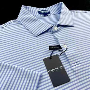 Polo Peter Millar Crown Comfort Performance elasticizzata a righe blu 2XL $120 - Foto 1 di 7